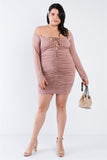 Plus Size Off The Shoulder Lace Up Ruched Mini Dress