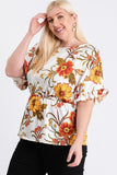 Strap Neckline W Elastic Waistband Floral Top