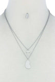 Stylish Double Layer Cross And Mary Necklace And Earring Set