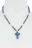 Chic Beaded And Cross Pendant Necklace