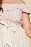 Tiered Off-shoulder Flounce Dress Featuring Stripe Details And Self Ties.