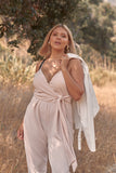 Plus Size Stone Blush Pink Sleeveless Self-tie Wrap Detail Deep Plunge V-neck Jumpsuit