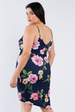 Plus Size Navy Hot Pink Floral Mini Wrap Dress