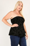 Plus Size Floral Mesh Flocking Tube Top With Flare Bodice