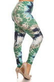 Plus Size Tie Dye Print, Full Length Leggings In A Fitted Style With A Banded High Waist