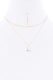 2 Layered Chain Metal Square Marbling Stone Pendant Necklace