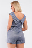 Plus Glimmering Ice Blue Sleeveless Bateau Neck Pleated Wrap Detail Fitted Romper