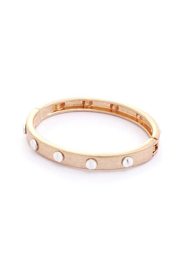 Metal Round Studded Open Bangle Bracelet