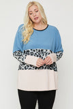 Plus Size Color Block Top Featuring A Leopard Print Top