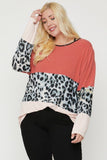 Plus Size Color Block Top Featuring A Leopard Print Top