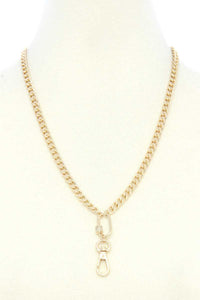 Oval Charm Curb Link Metal Necklace