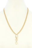 Oval Charm Curb Link Metal Necklace