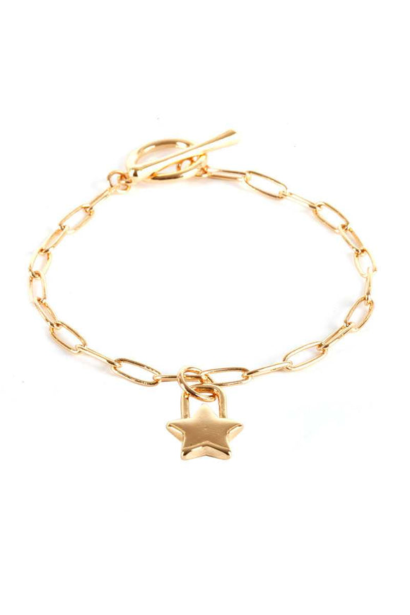 Metal Paper Clip Chain Star Lock Charm Bracelet