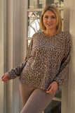 Plus Taupe & Black Cheetah Round Neck Long Sleeve Relaxed Fit Top