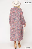 Mix-printed Open Front Kimono With Side Slits