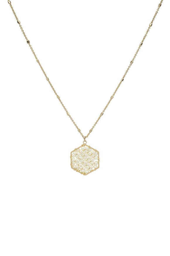 Fashion Pearl Wraps Hexagon Pendant Necklace