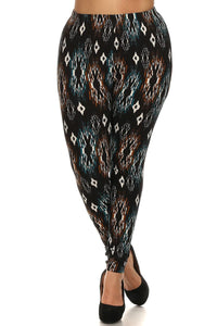 Tribal Print, Lined Leggings With Elastic Waist