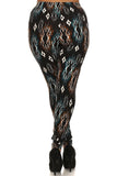 Tribal Print, Lined Leggings With Elastic Waist