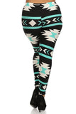 Plus Size Aztec Print, High Waisted, Full Length, Leggings.