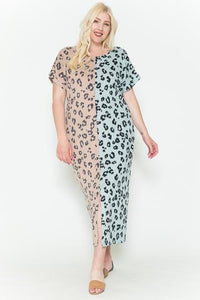 Front Slit Dolman Leopard Print Maxi Dress