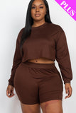 Plus Size Cozy Crop Top And Shorts Set