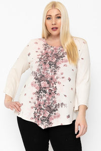 Print Top Featuring A Round Neckline And 3/4 Bell Sleeves