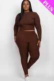 Plus Ribbed Mock Neck Long Sleeve Top & Leggings Set