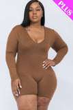 Plus V-neck Long Sleeve Bodycon Romper