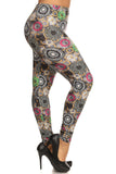 Plus Size Abstract Print, Full Length Leggings In A Slim Fitting Style With A Banded High Waist